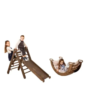 3in1 Montessori Playset For Toddlers: Arch   Slide   Cushion - Chocolate