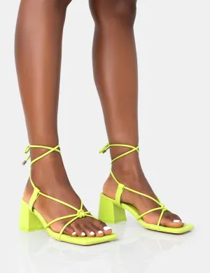 Aloha Lime Lace Up Block Mid Heeled Sandals