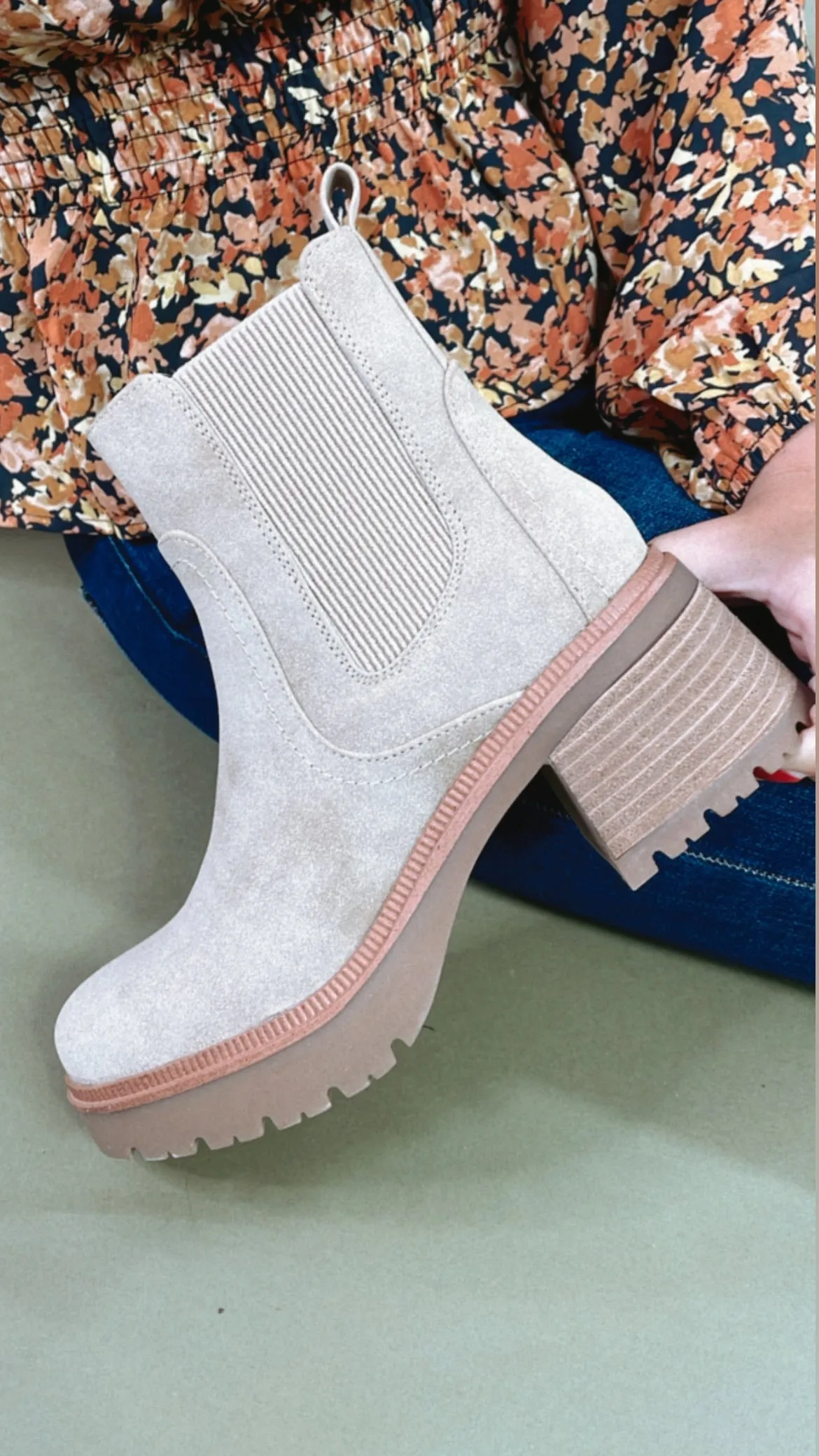 Amber Suede Lug Sole Bootie, Sand