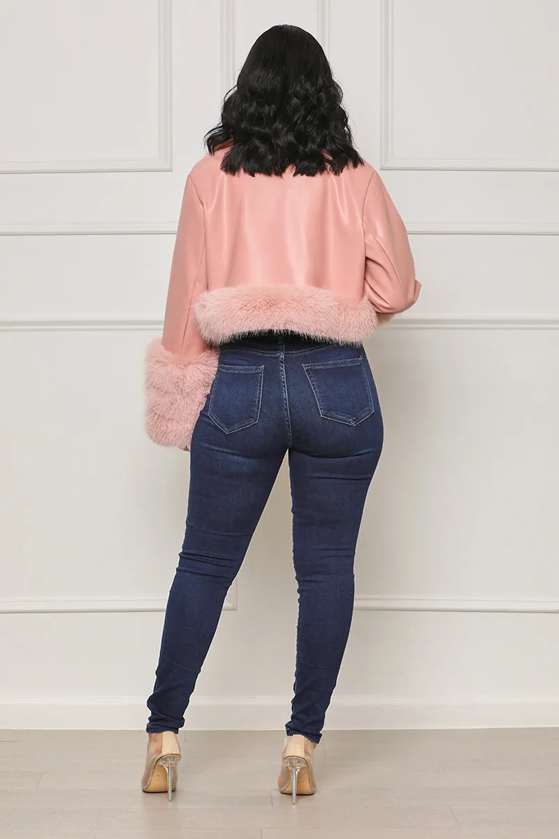 As Usual Faux Leather & Fur Crop Jacket (Pink)- FINAL SALE