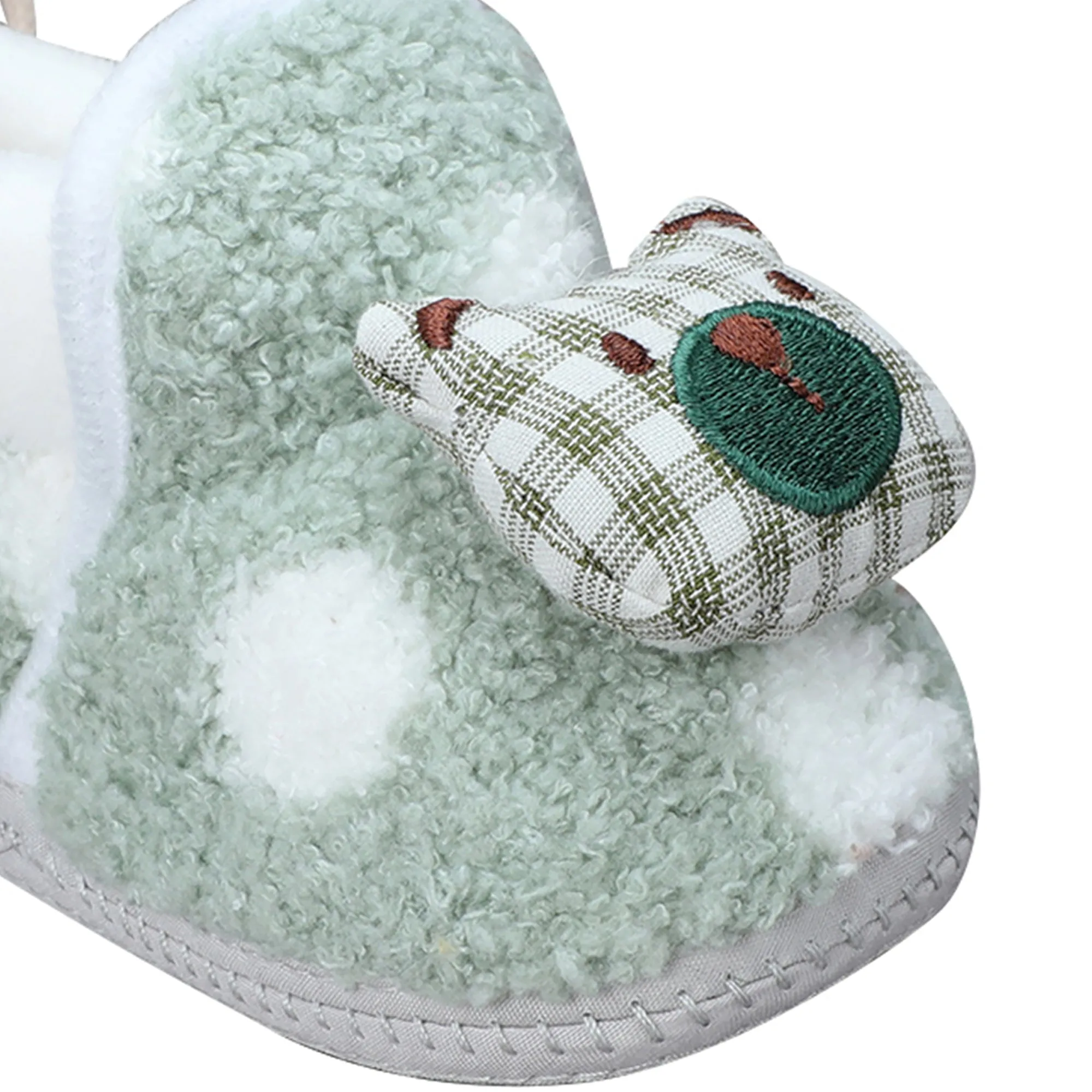 Baby Moo 3D Checked Teddy Soft Slip-On Anti-Skid Plush Warm Booties - Green