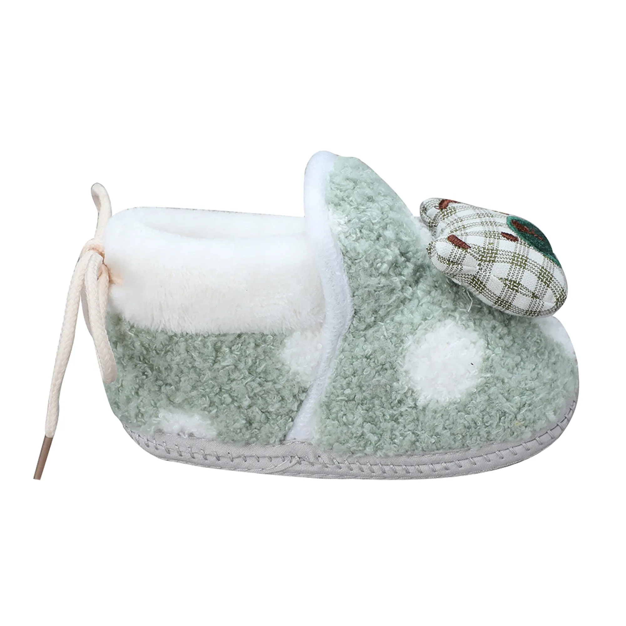 Baby Moo 3D Checked Teddy Soft Slip-On Anti-Skid Plush Warm Booties - Green