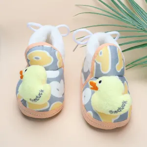 Baby Moo 3D Ducky Duck Soft Slip-On Anti-Skid Plush Warm Booties - Yellow