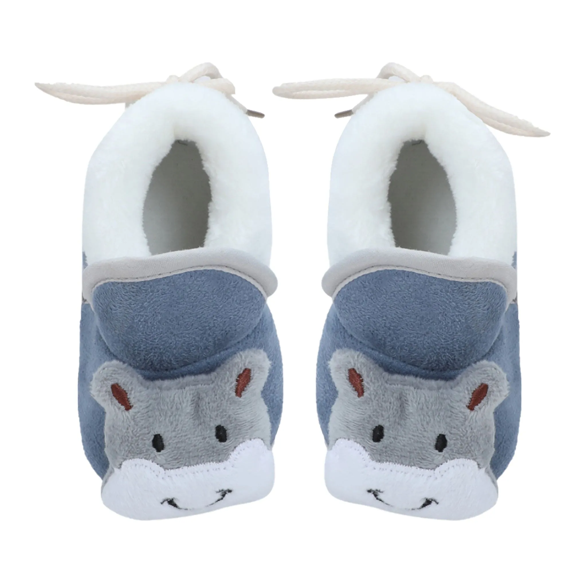 Baby Moo 3D Hippo Soft Slip-On Anti-Skid Plush Warm Booties - Blue