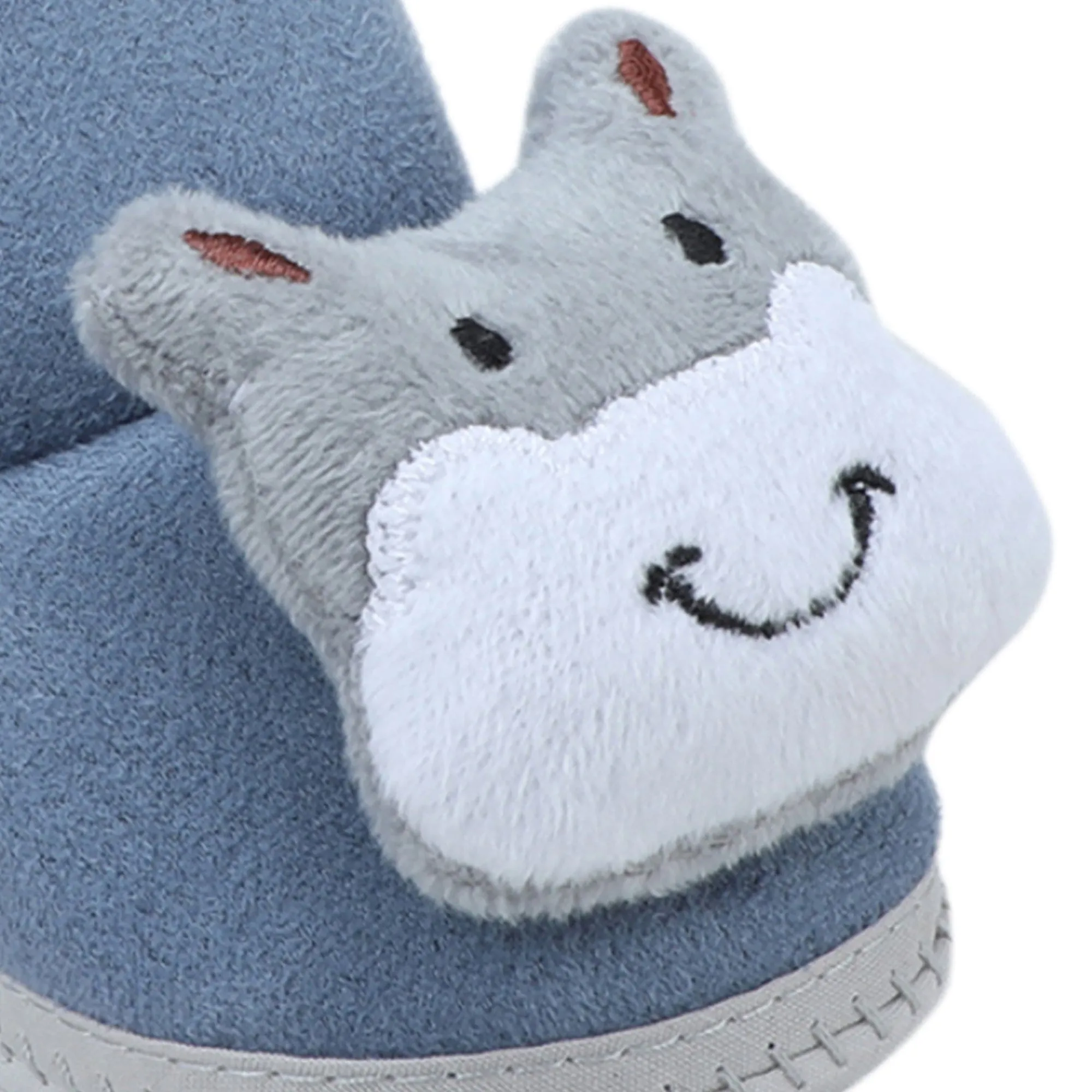 Baby Moo 3D Hippo Soft Slip-On Anti-Skid Plush Warm Booties - Blue