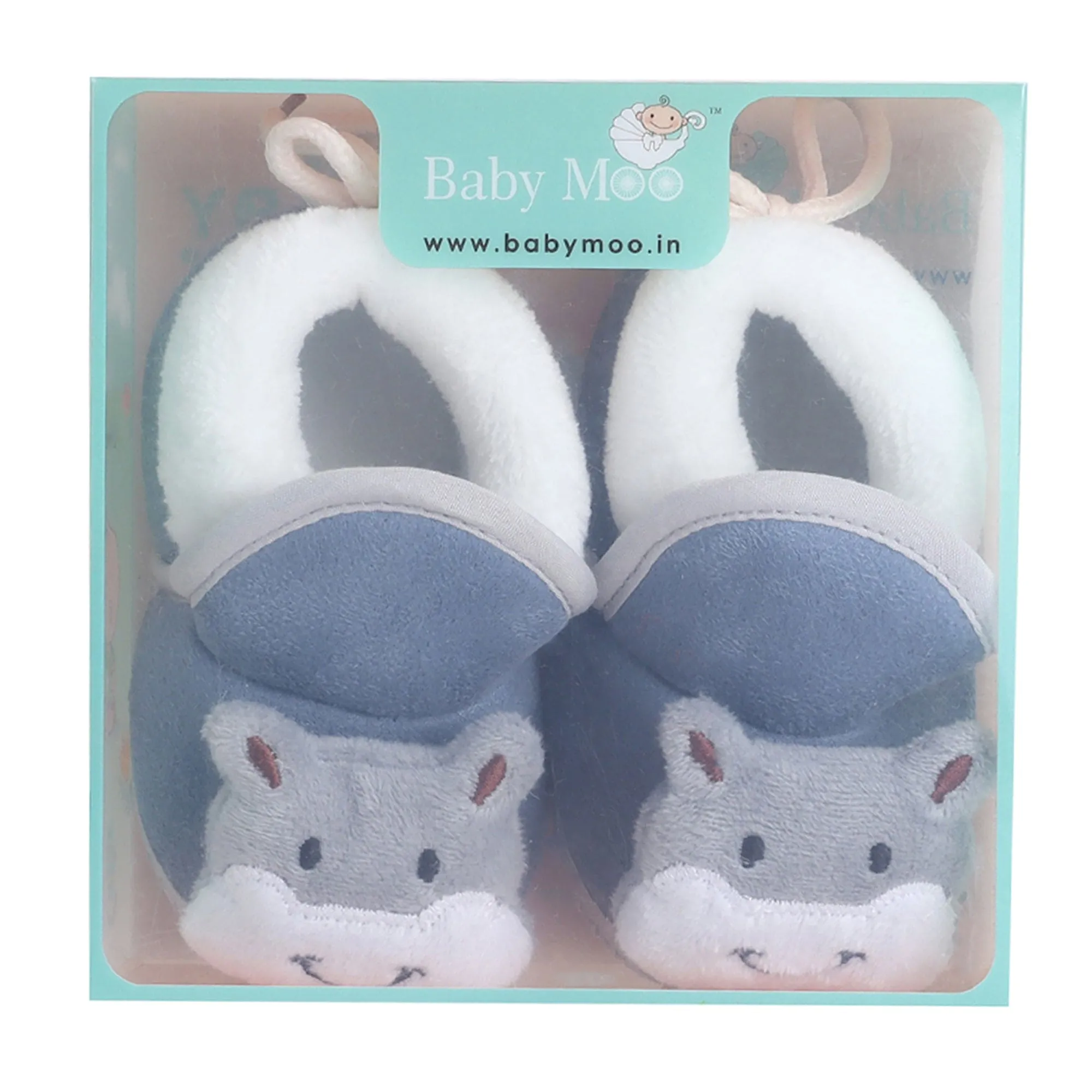 Baby Moo 3D Hippo Soft Slip-On Anti-Skid Plush Warm Booties - Blue