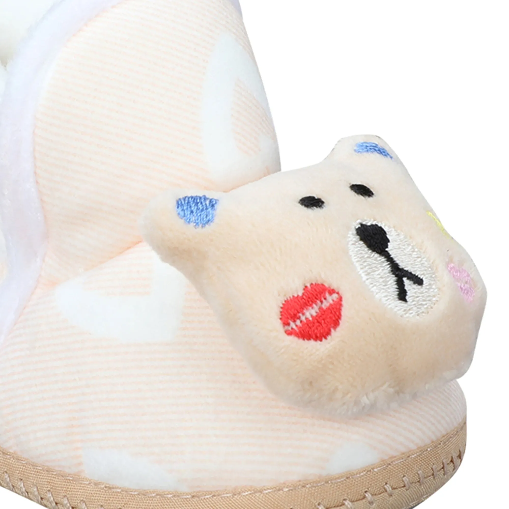 Baby Moo 3D Teddy Buddy Soft Slip-On Anti-Skid Plush Warm Booties - Beige