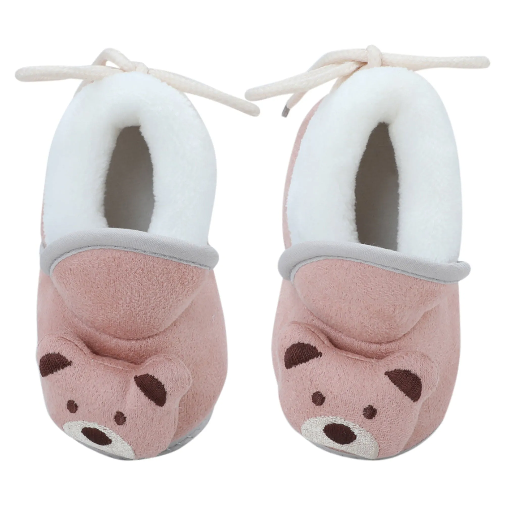 Baby Moo 3D Teddy Soft Slip-On Anti-Skid Plush Warm Booties - Mauve