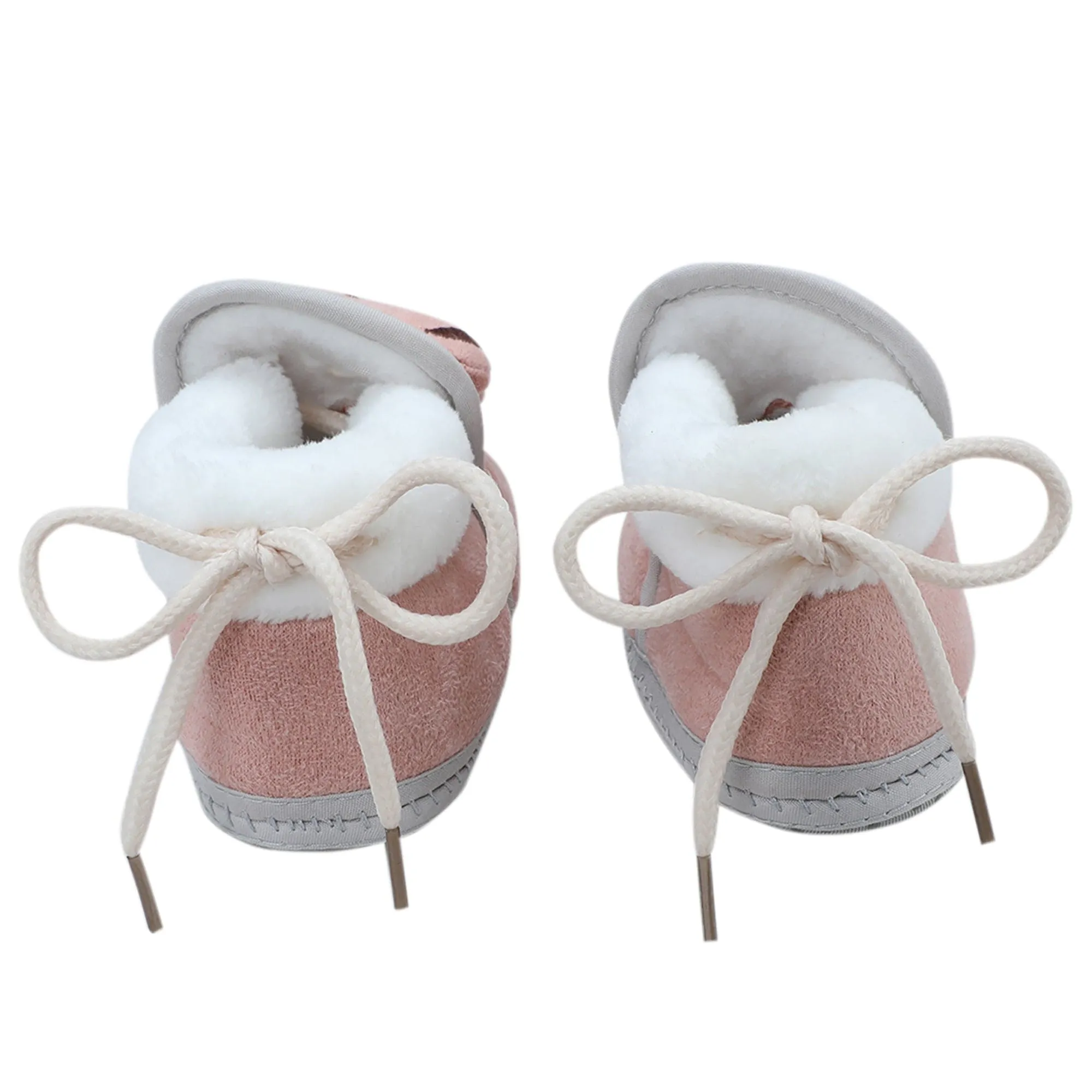 Baby Moo 3D Teddy Soft Slip-On Anti-Skid Plush Warm Booties - Mauve