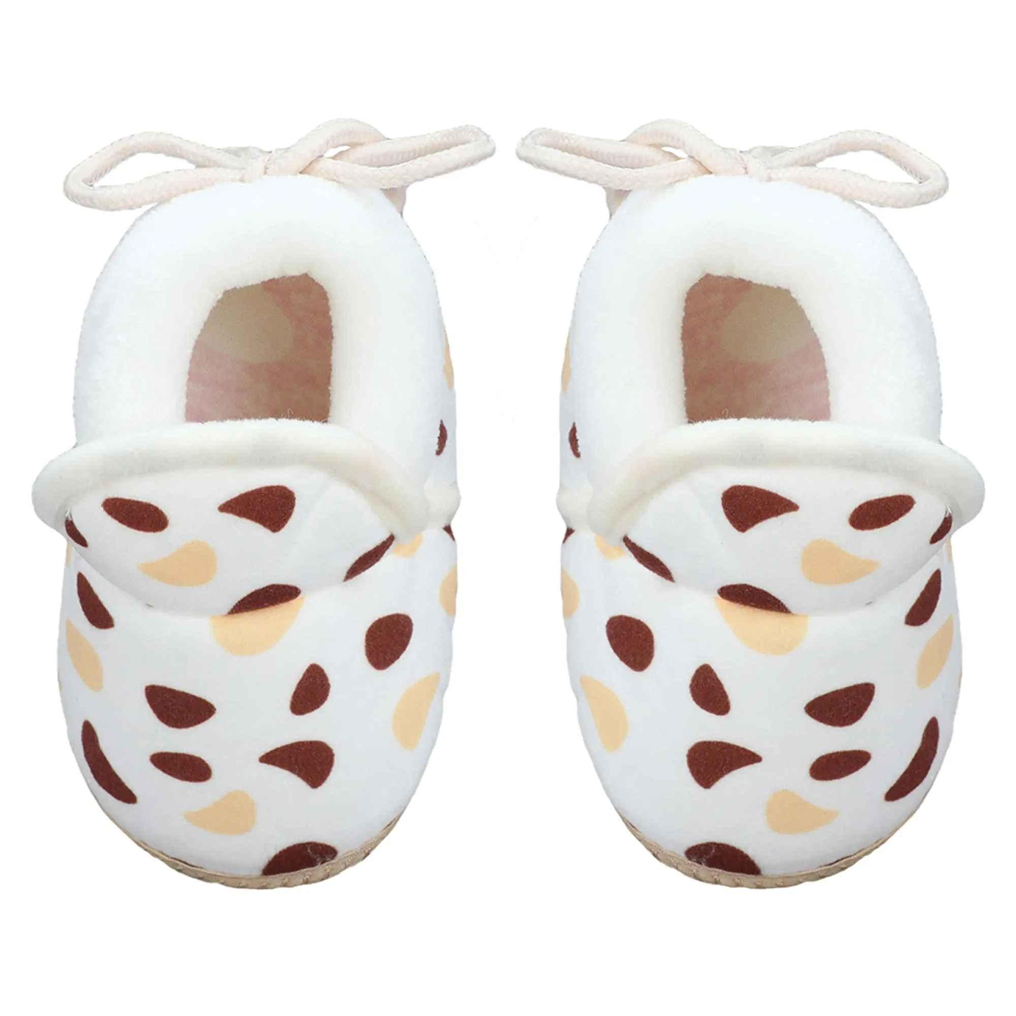 Baby Moo Abstract Spots Soft Slip-On Anti-Skid Plush Warm Booties - Beige