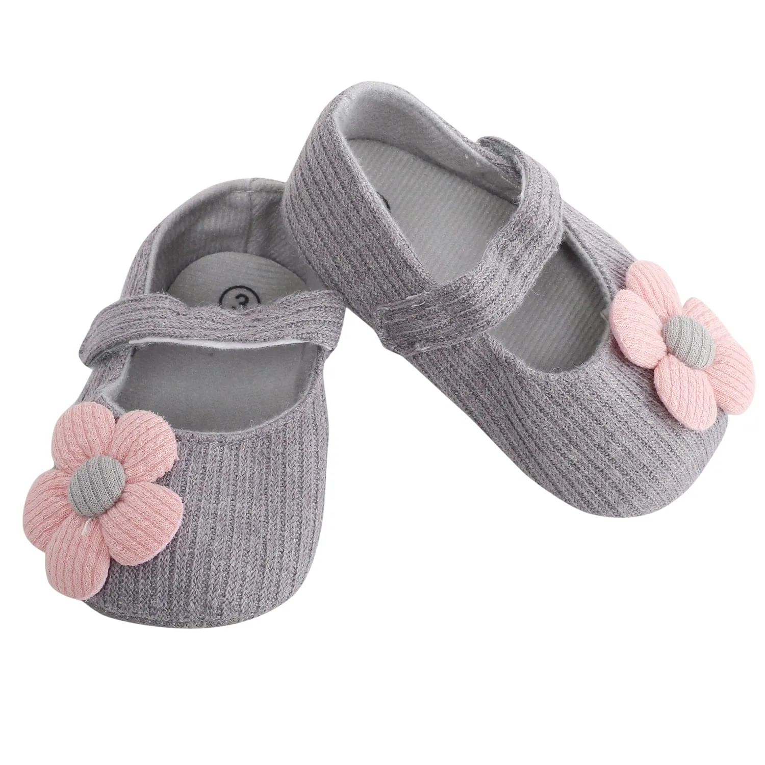 Baby Moo Floral Applique Grey And Peach Booties