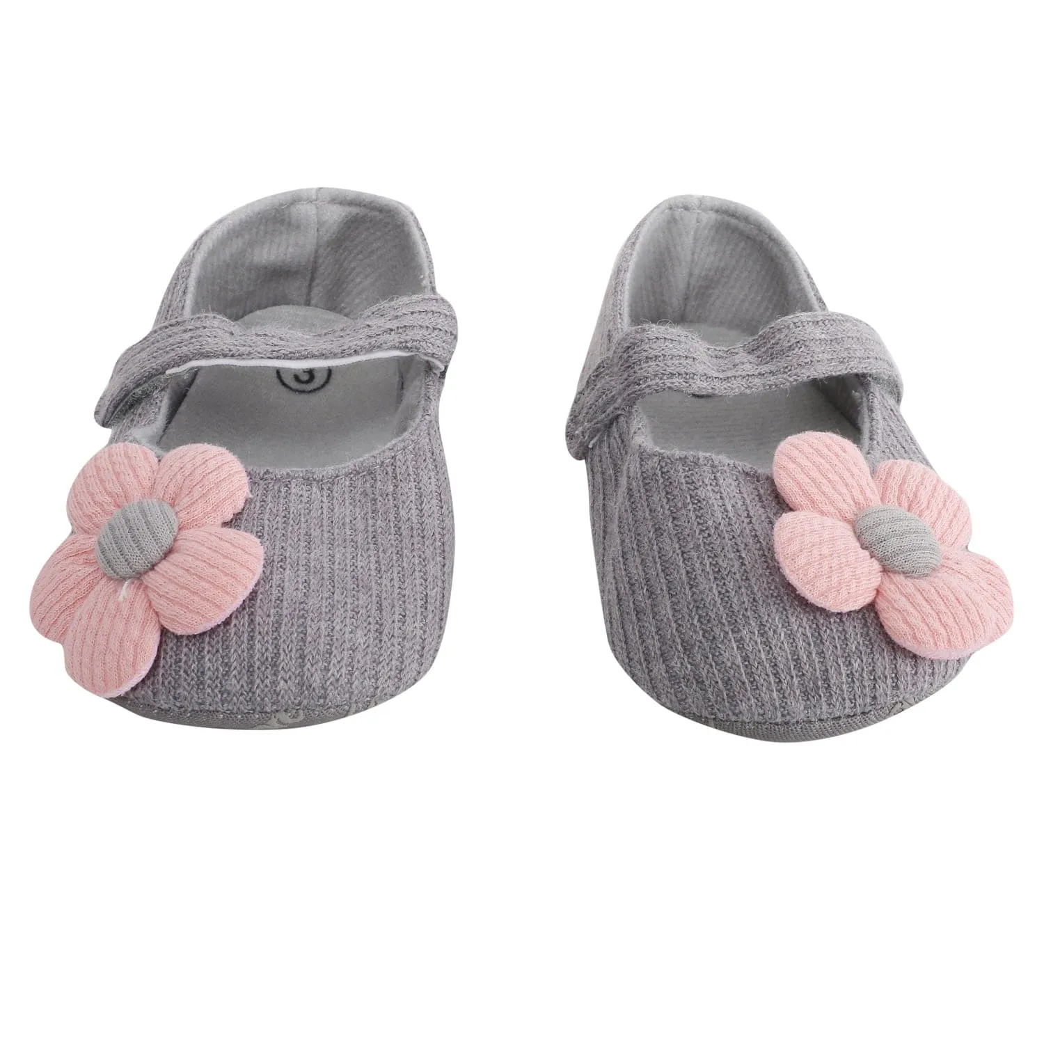 Baby Moo Floral Applique Grey And Peach Booties