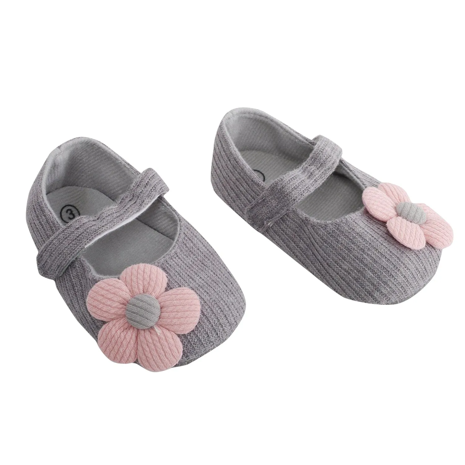 Baby Moo Floral Applique Grey And Peach Booties