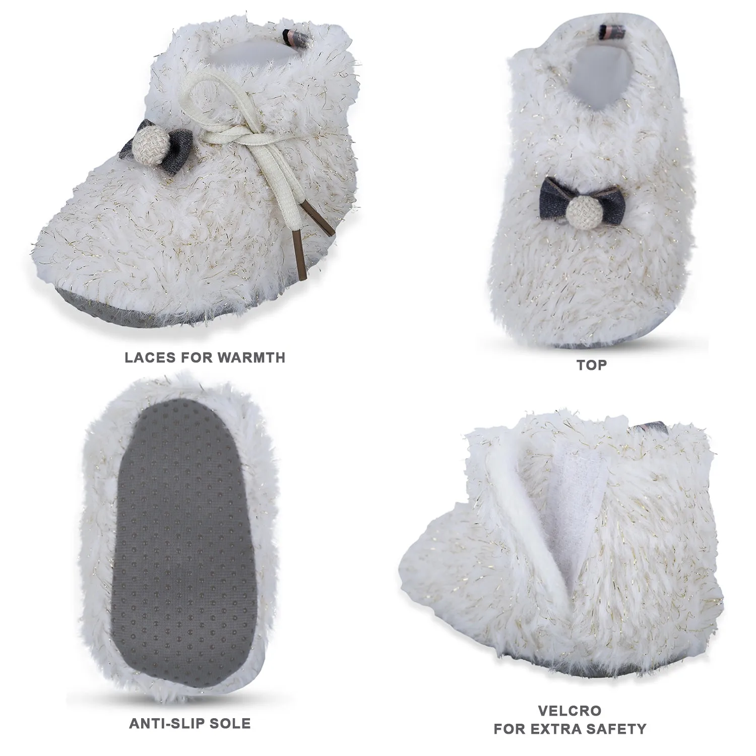 Baby Moo Papa's Angel Velcro Warm Furry Booties - Cream