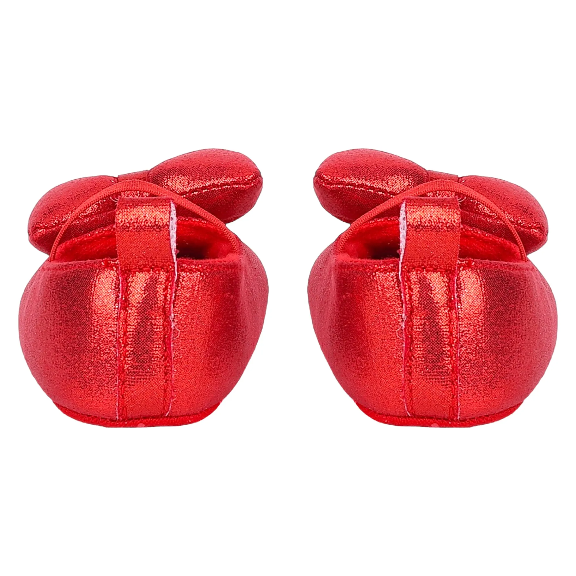 Baby Moo Partywear Shiny Bow Elastic Strap Anti-Skid Ballerina Booties - Red