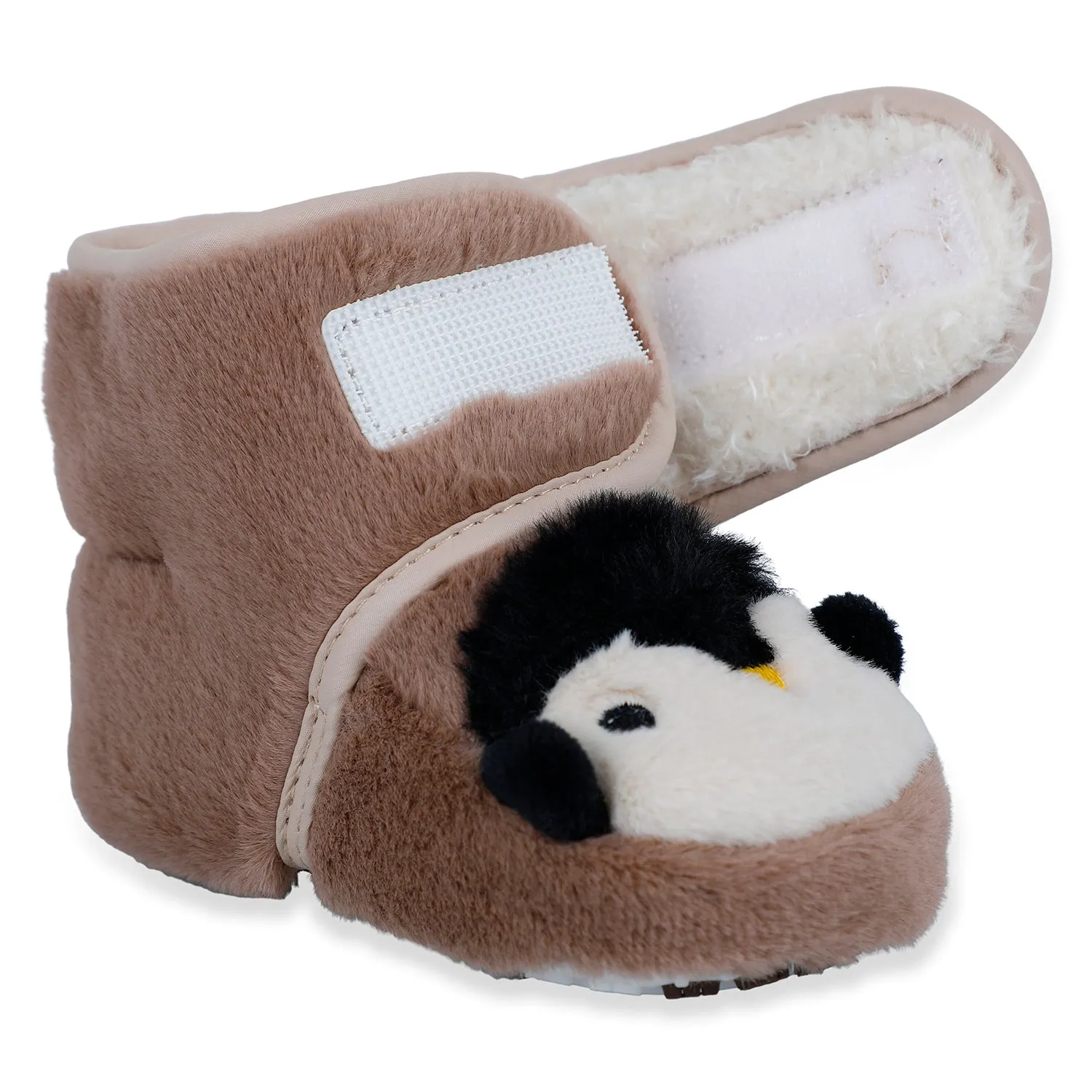 Baby Moo Penguin Warm Veclro Strap Fur Booties - Brown