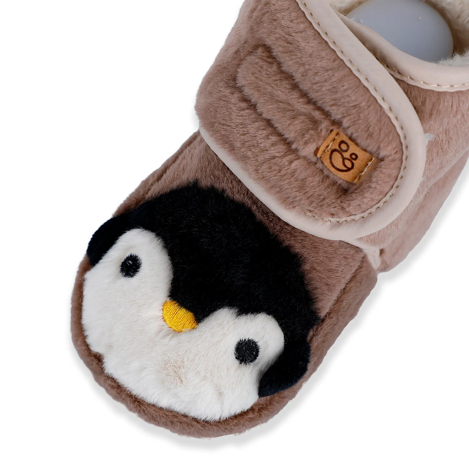 Baby Moo Penguin Warm Veclro Strap Fur Booties - Brown