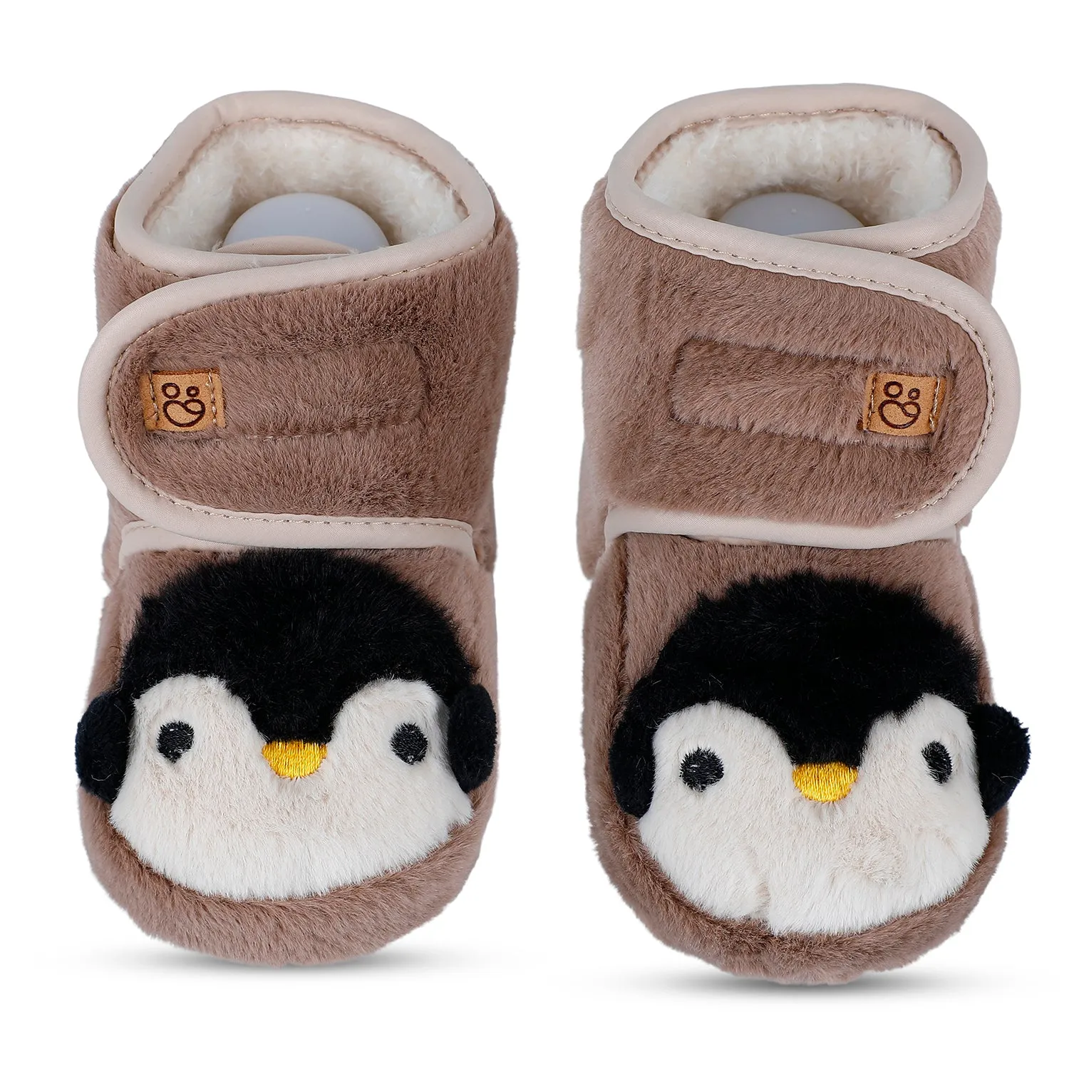 Baby Moo Penguin Warm Veclro Strap Fur Booties - Brown