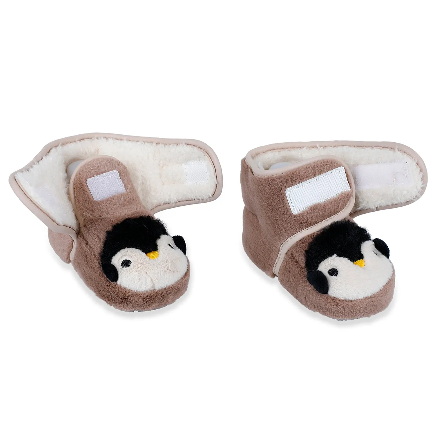 Baby Moo Penguin Warm Veclro Strap Fur Booties - Brown