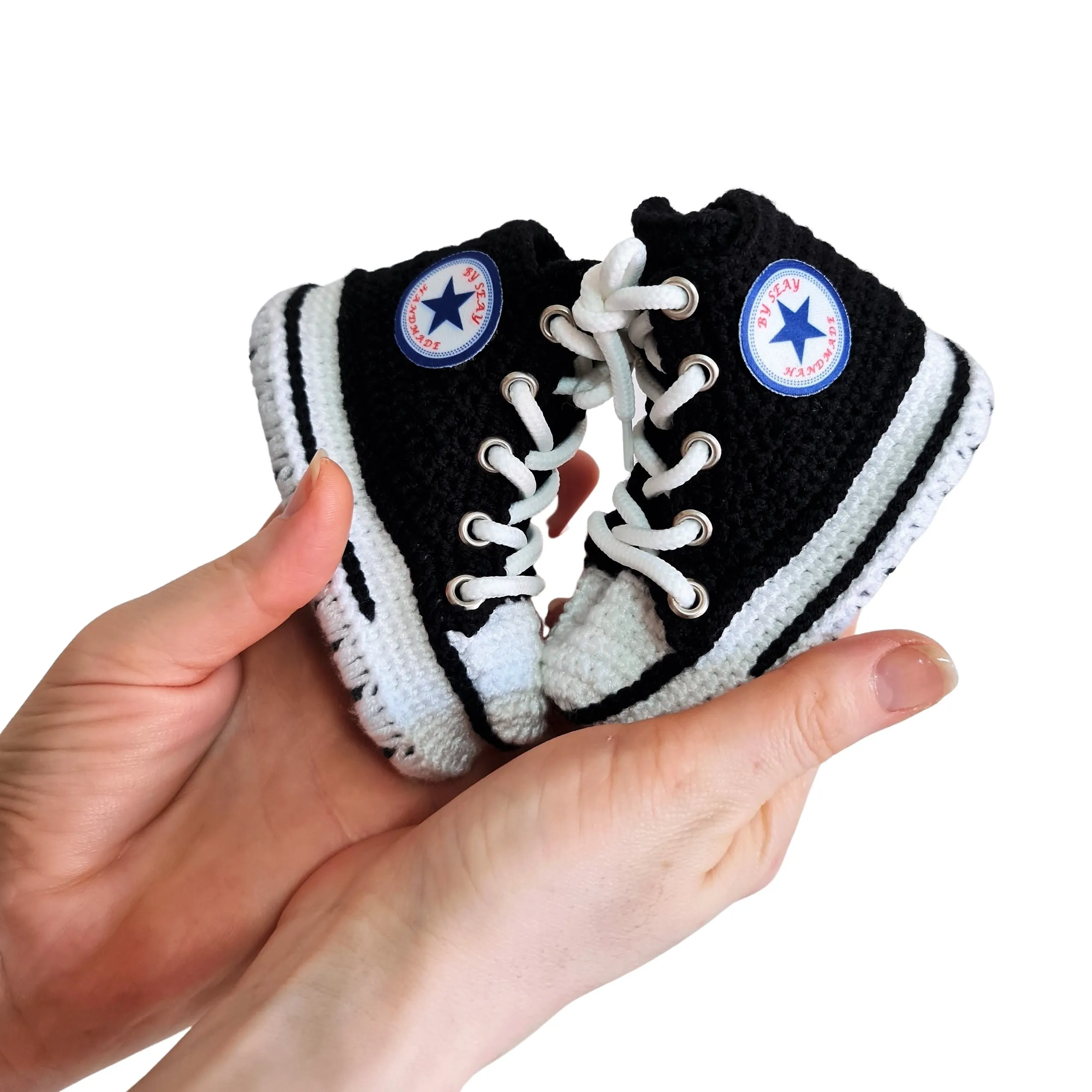 Black Converse Style Booties Baby Natural Cotton Newborn Socks Slipper