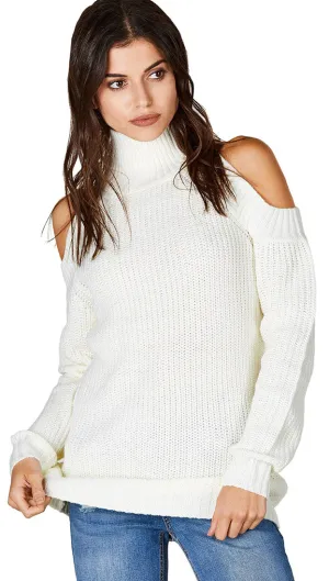 Cold Shoulder Mock Turtleneck Sweater Ivory