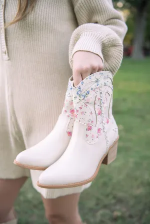 Cream Floral Combo Booties