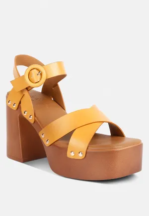 CRISTINA Cross Strap Embellished Heels in Light Tan