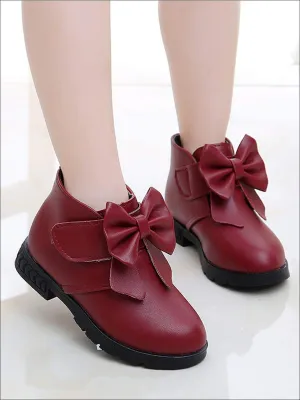 Girls Bow Velcro Strap Ankle Length Booties By Liv and Mia