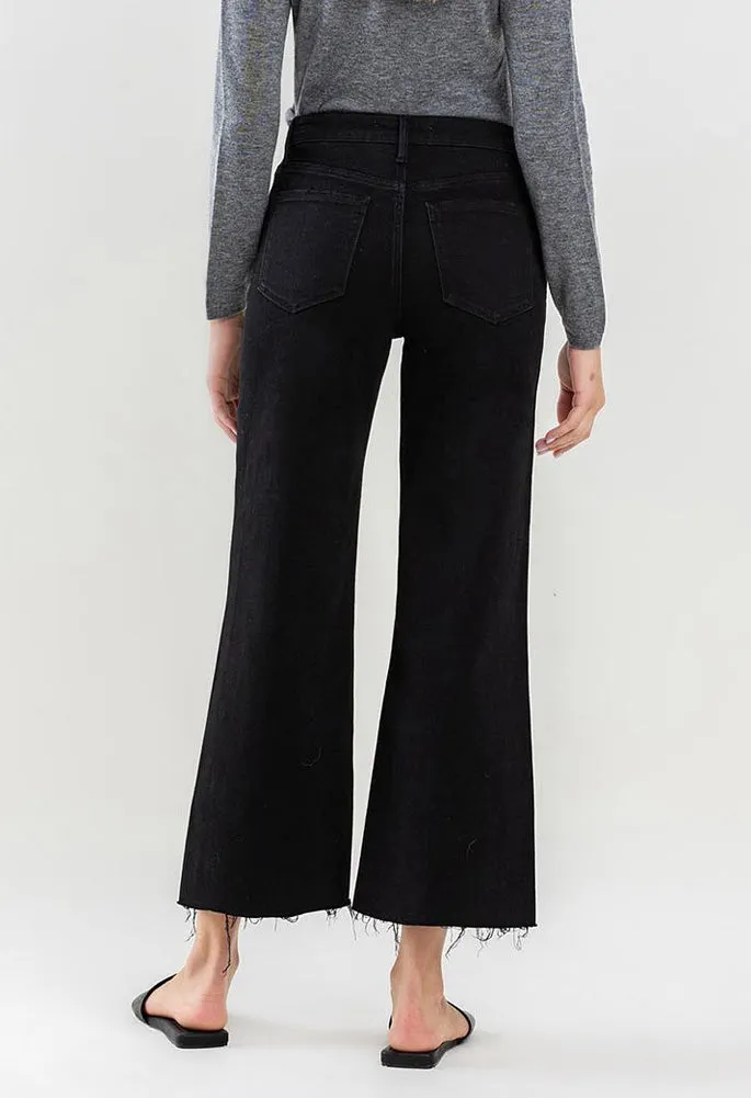 High Rise Raw Hem Crop Wide Leg in Jet Black by Vervet