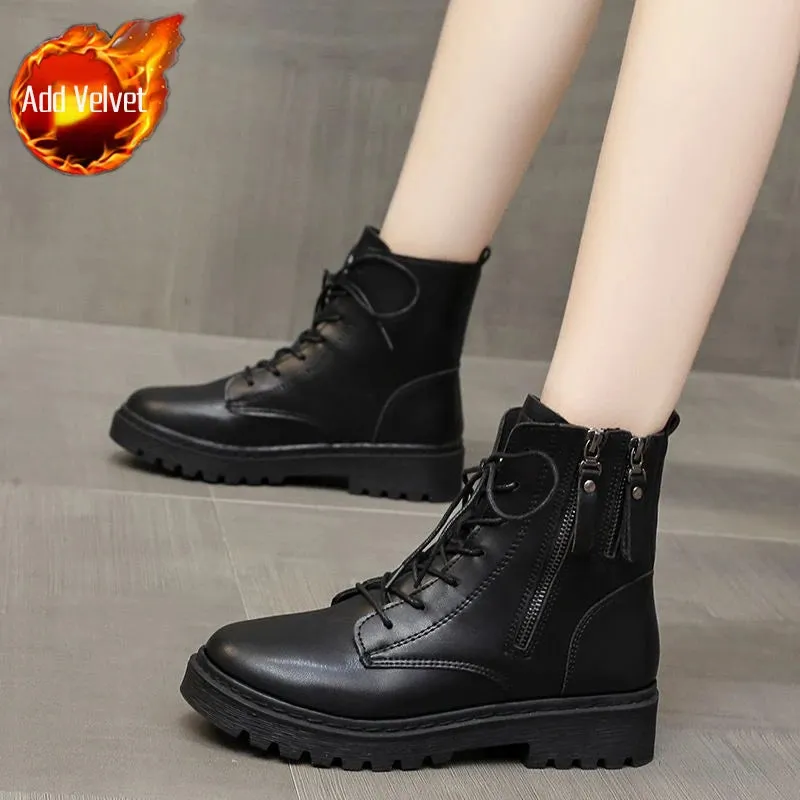 Hnzxzm Footwear Combat Booties Tassel Round Toe Short Shoes for Woman Chunky High Platform Women's Ankle Boots Punk Style Pu Trend 2024