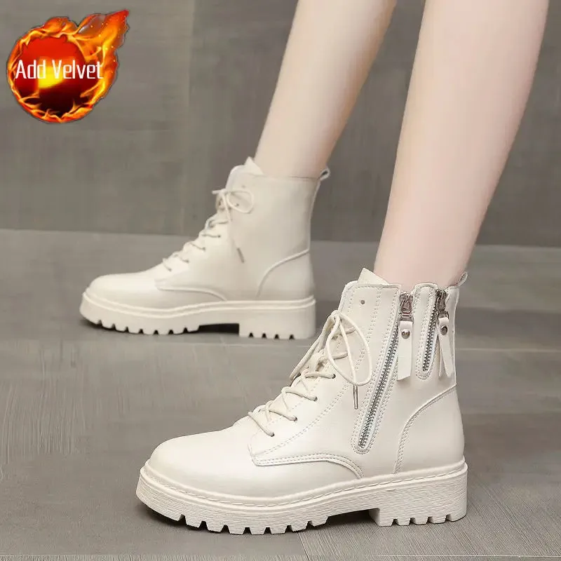 Hnzxzm Footwear Combat Booties Tassel Round Toe Short Shoes for Woman Chunky High Platform Women's Ankle Boots Punk Style Pu Trend 2024