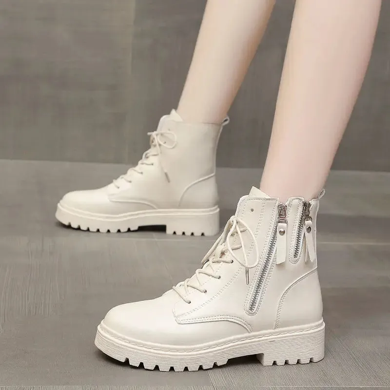 Hnzxzm Footwear Combat Booties Tassel Round Toe Short Shoes for Woman Chunky High Platform Women's Ankle Boots Punk Style Pu Trend 2024