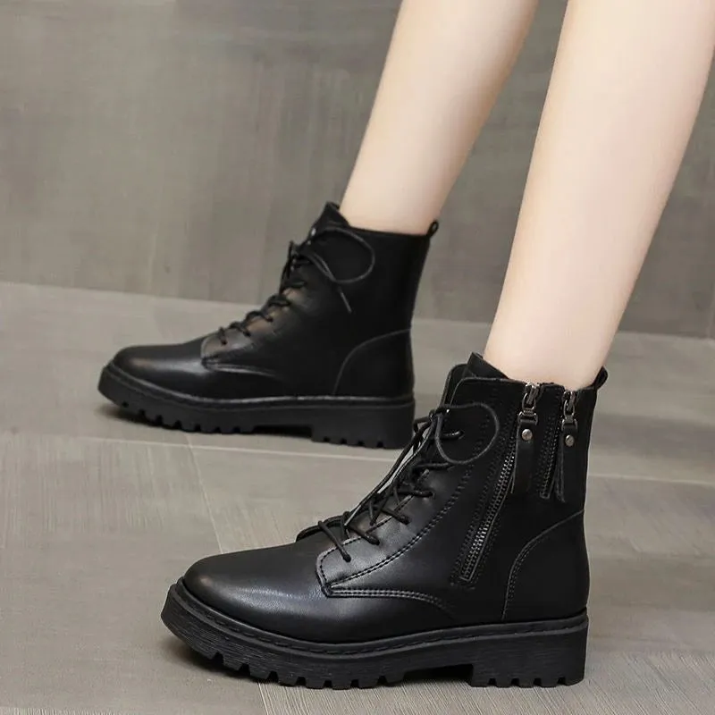 Hnzxzm Footwear Combat Booties Tassel Round Toe Short Shoes for Woman Chunky High Platform Women's Ankle Boots Punk Style Pu Trend 2024