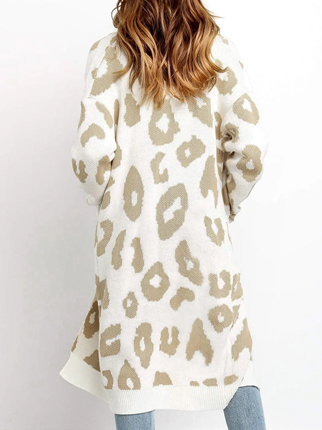 Long Sleeve Leopard Print Cardigan Open Front With Pockets