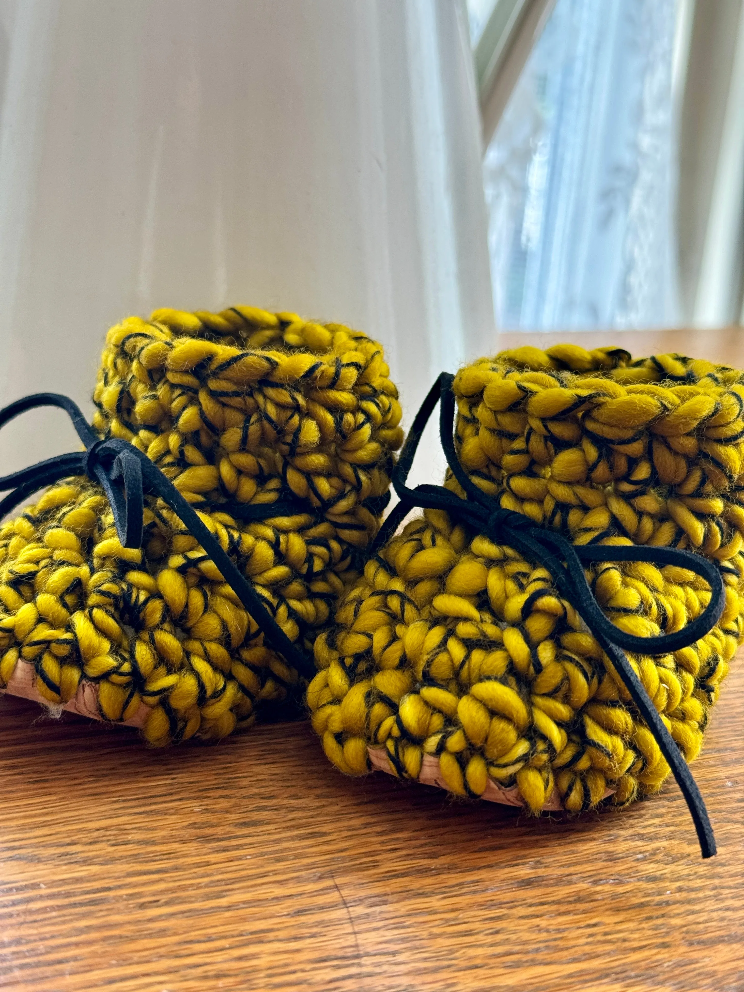 Luxury newborn crochet merino booties fall baby shower gift new mom cute hello pumpkin yellow and black