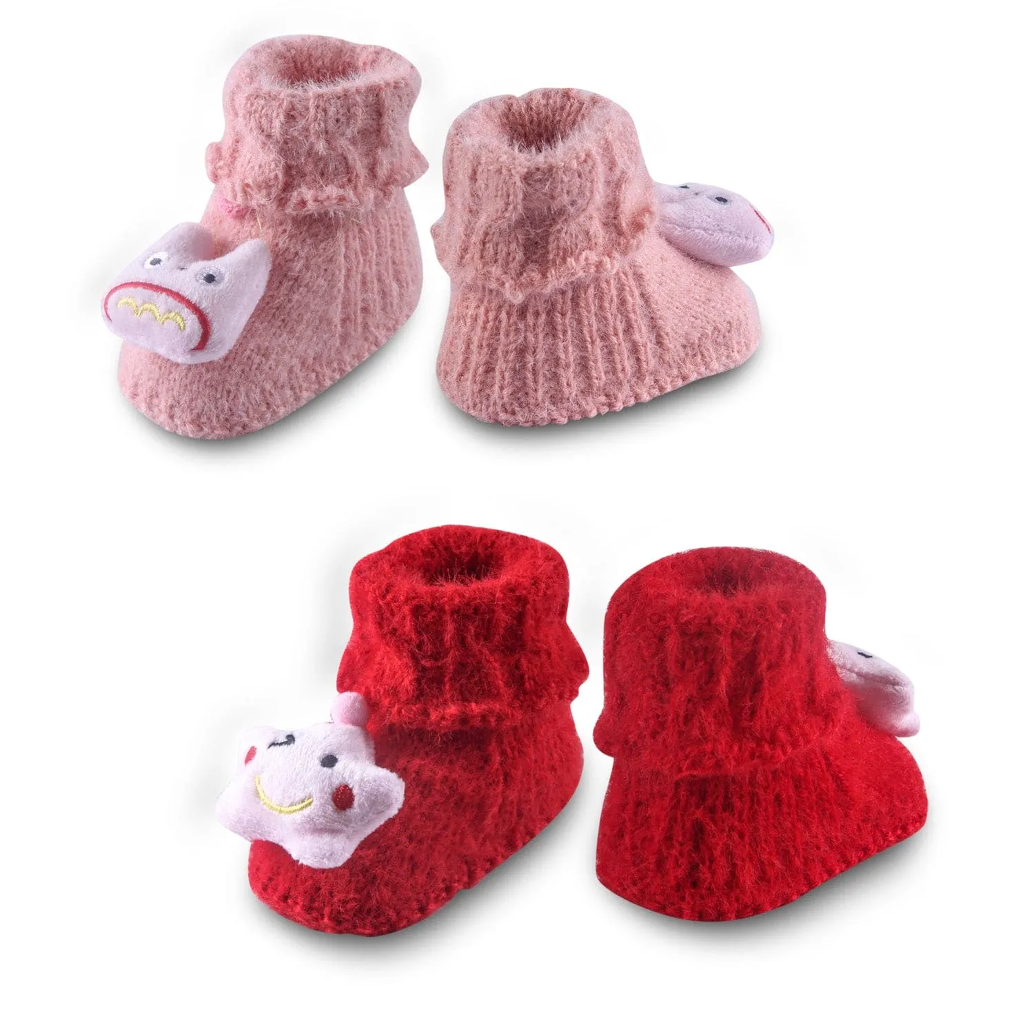 Newborn Crochet Woollen Booties Star - Peach, Red