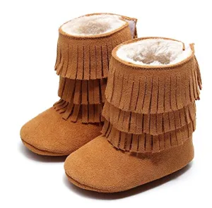 Real Leather Fringe Baby Booties