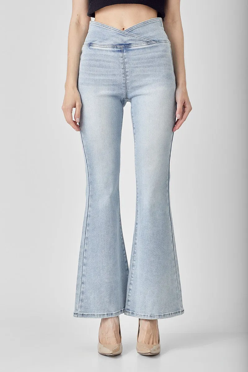 RISEN Crossover Waist Pull-On Flare Jeans