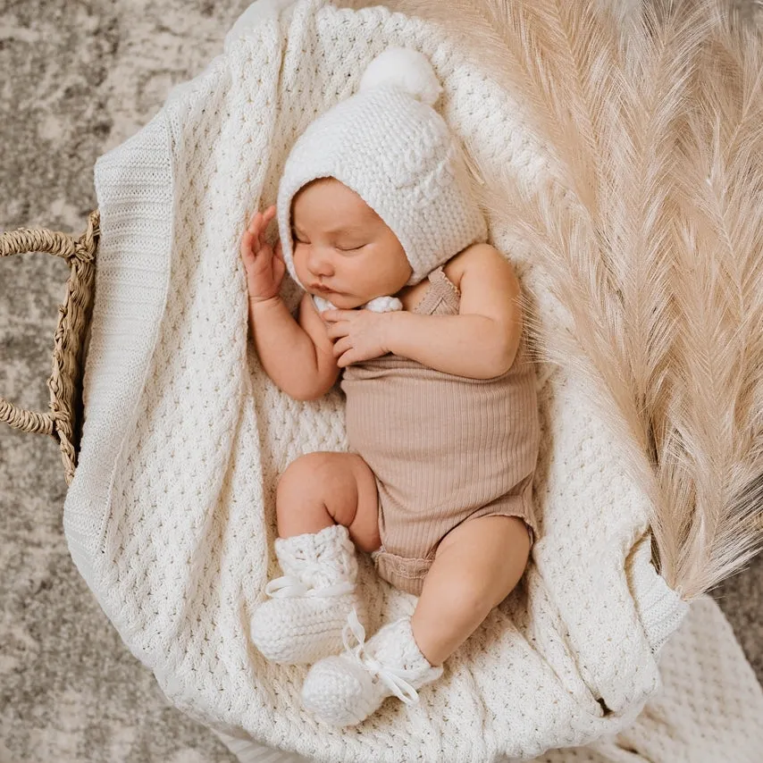 Snuggle Hunny - Merino Wool Bonnet & Booties - Ivory