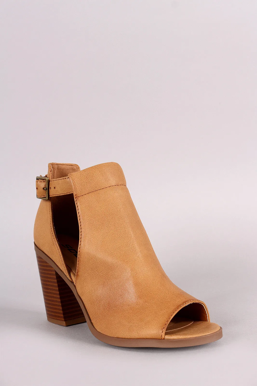 Soda Side Cutout Ankle Strap Chunky Heeled Booties